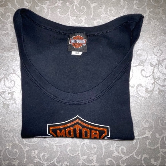 Harley-Davidson Black T Shirt Orange Glitter Bar And Shield Logo Size XL - Picture 13 of 15